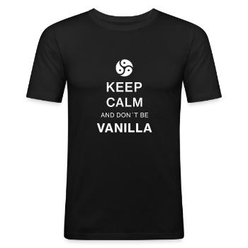 BDSM Vanilla Fetish Kinky Sex Dom Sub Gardez votre calme - T-shirt près du corps Homme - noir - Devant - Nik (191cm)