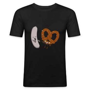 Brezel und Weißwurst Social Media Duett Fan - Männer Slim Fit T-Shirt - Schwarz - Vorne - Nik (191cm)