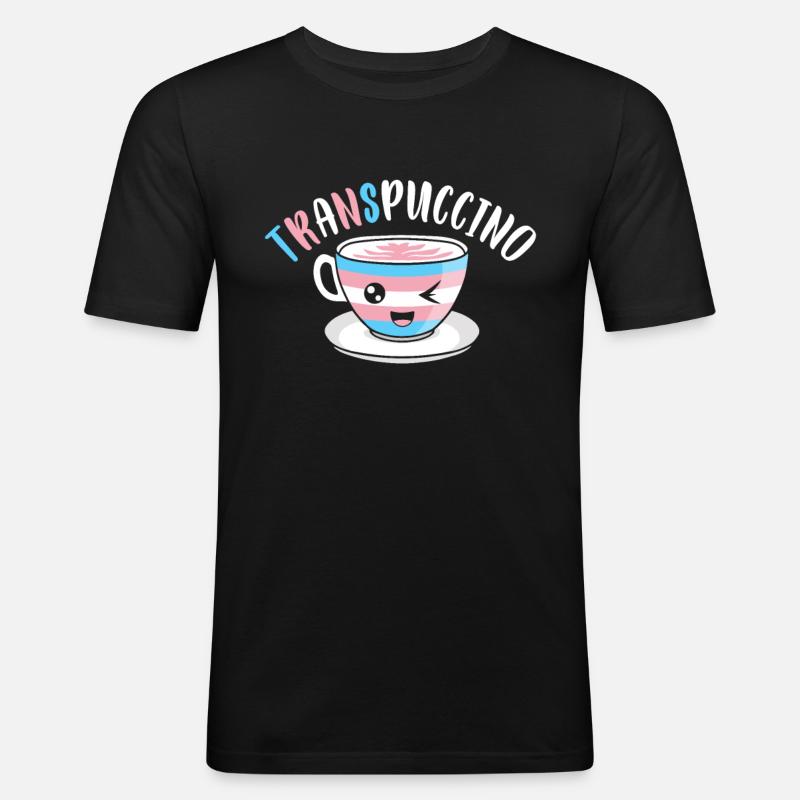 Cappuccino Trans Drapeau Trans Café - T-shirt près du corps Homme - noir
