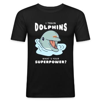 Delfin Superpower Delfintrainer - Männer Slim Fit T-Shirt - Schwarz - Vorne - Nik (191cm)