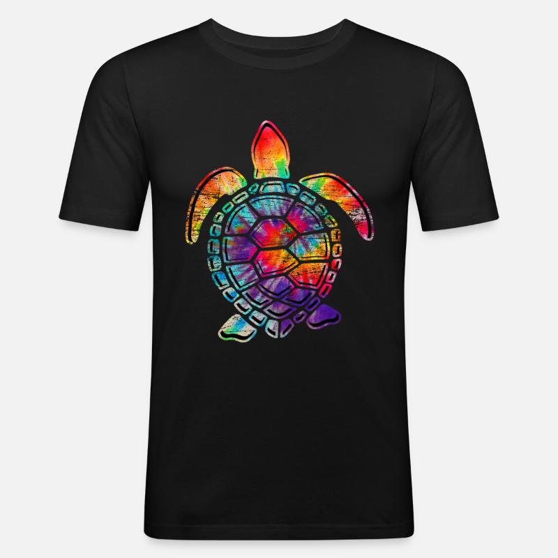 Bunte Schildkröte - Männer Slim Fit T-Shirt - Schwarz