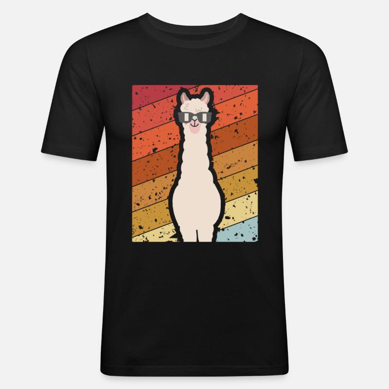 Retro Alpaka - Männer Slim Fit T-Shirt - Schwarz