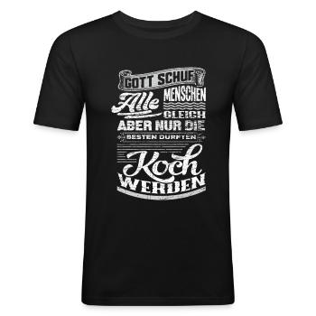 Koch Gott - Männer Slim Fit T-Shirt - Schwarz - Vorne - Nik (191cm)