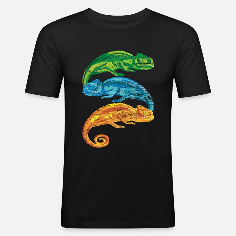 Chamäleon Retro - Männer Slim Fit T-Shirt - Schwarz