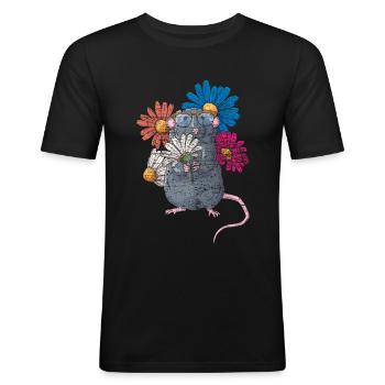 Rate rongeur - T-shirt près du corps Homme - noir - Devant - Nik (191cm)
