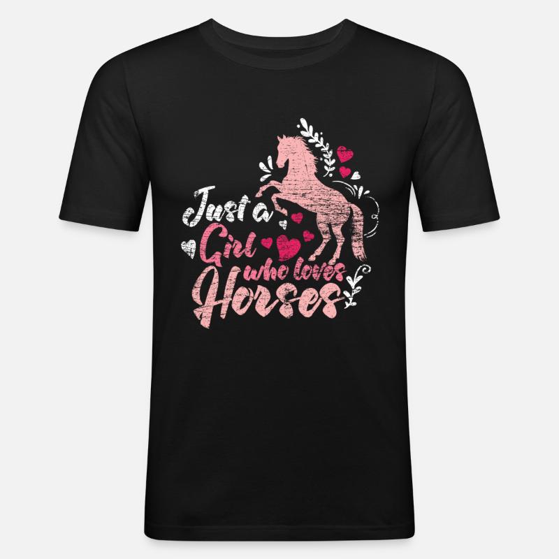 Pferde Mädchen - Männer Slim Fit T-Shirt - Schwarz