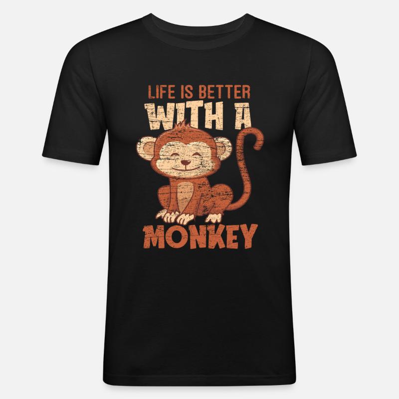 Affe Leben - Männer Slim Fit T-Shirt - Schwarz