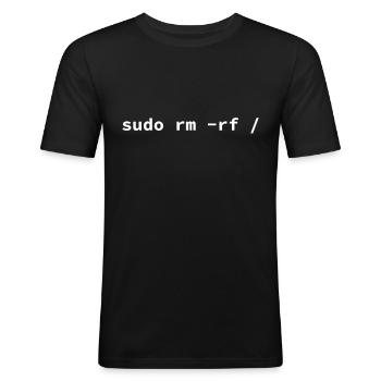 Ordinateur - Sudo rm -rf / Tux Linux Penguin - - T-shirt près du corps Homme - noir - Devant - Nik (191cm)