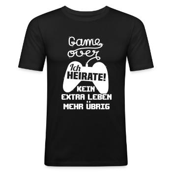 Junggesellenabschied Gamer Zocker - Game Over JGA - Männer Slim Fit T-Shirt - Schwarz - Vorne - Nik (191cm)