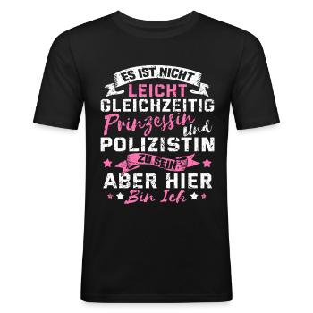 Lustig Polizistin Polizei Frau Prinzessin Geschenk - Männer Slim Fit T-Shirt - Schwarz - Vorne - Nik (191cm)