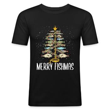 Funny Merry Fishmas Tree Fishermen Fish Lover - Männer Slim Fit T-Shirt - Schwarz - Vorne - Nik (191cm)
