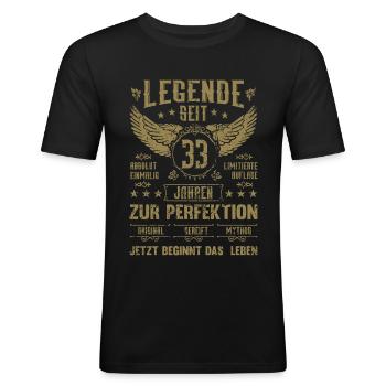 Legende seit 33 Jahren 33. Geburtstag - Männer Slim Fit T-Shirt - Schwarz - Vorne - Nik (191cm)
