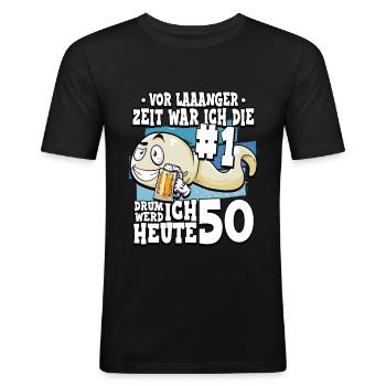 Lustig 50. Geburtstag - Männer Slim Fit T-Shirt - Schwarz - Vorne - Nik (191cm)