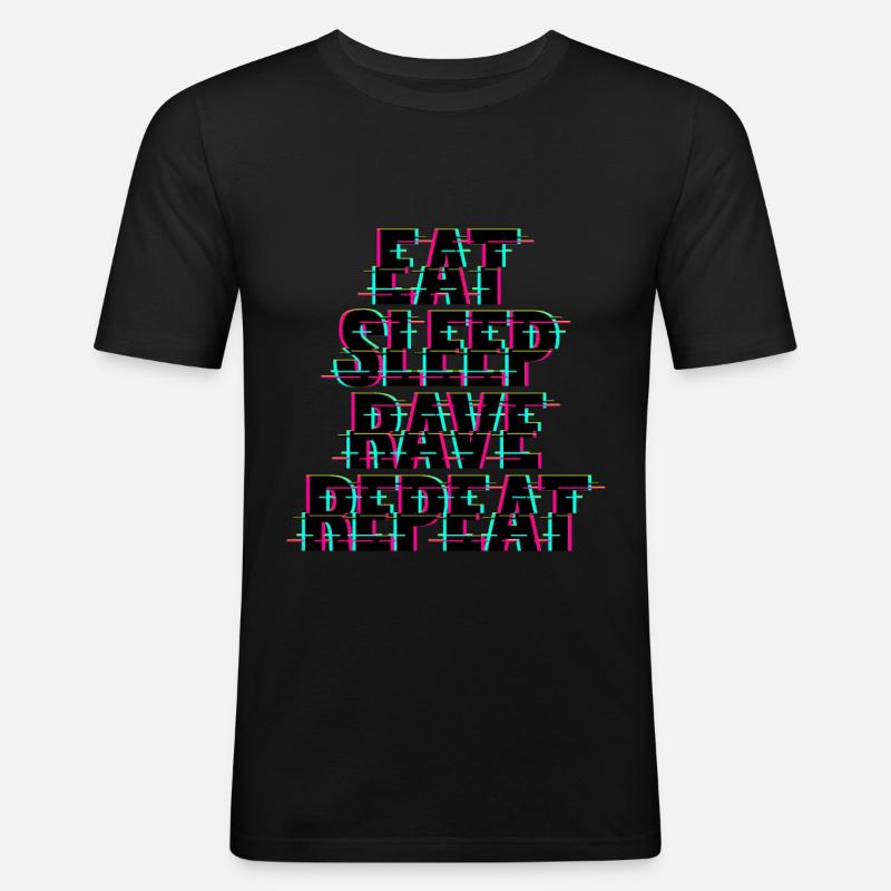 Eat Sleep Rave Repeat Techno - Männer Slim Fit T-Shirt - Schwarz