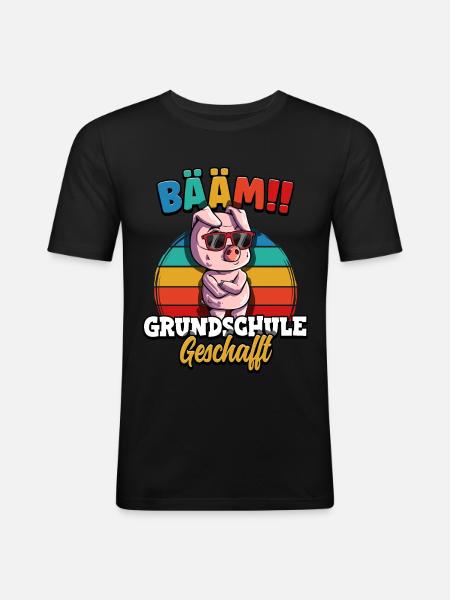 Bääm Grundschule Geschafft - Männer Slim Fit T-Shirt - Schwarz