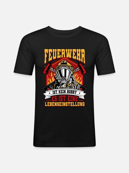 Feuerwehr Feuerwehrmann - Männer Slim Fit T-Shirt - Schwarz