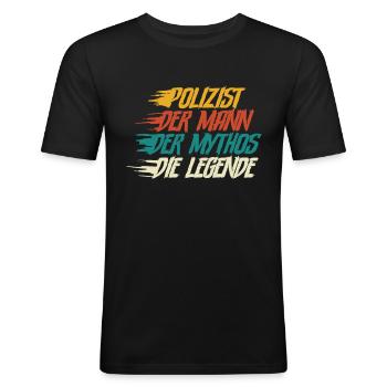 Polizist Polizei - Männer Slim Fit T-Shirt - Schwarz - Vorne - Nik (191cm)