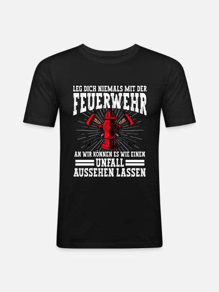 Feuerwehr Feuerwehrmann - Männer Slim Fit T-Shirt - Schwarz