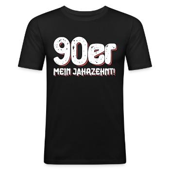 90er Jahre - Männer Slim Fit T-Shirt - Schwarz - Vorne - Nik (191cm)