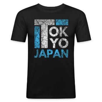 Japon, Tokyo City, Tokyo, Typographie - T-shirt près du corps Homme - noir - Devant - Nik (191cm)