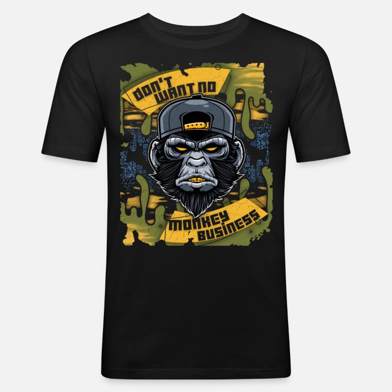 Affe, Monkey-Affe, lustiger Spruch Monkey-Business - Männer Slim Fit T-Shirt - Schwarz