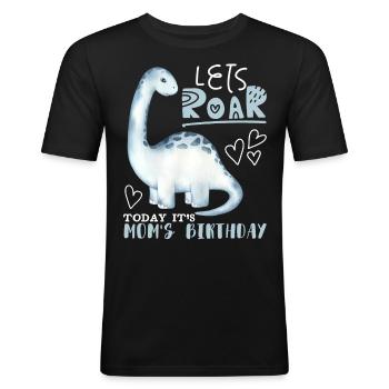 Dinosaure Mama-Mère, Joyeux anniversaire - T-shirt près du corps Homme - noir - Devant - Nik (191cm)