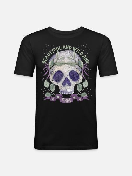 Skull Skull laurel wreath romantic - Men's Slim Fit T-Shirt - black