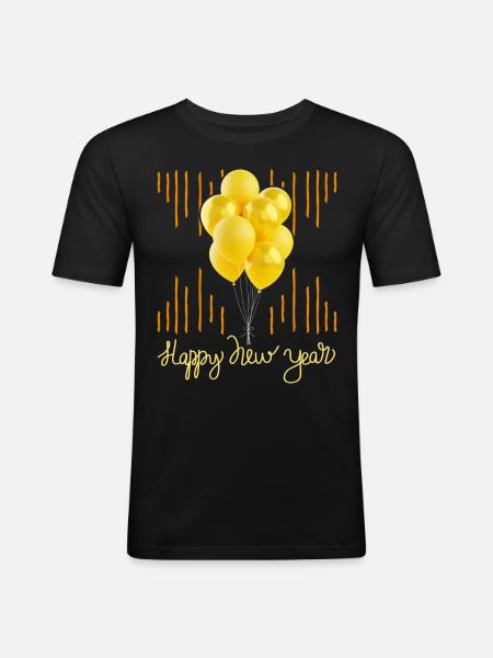 Godt nytår, tillykke med balloner - Herre Slim Fit T-Shirt - sort