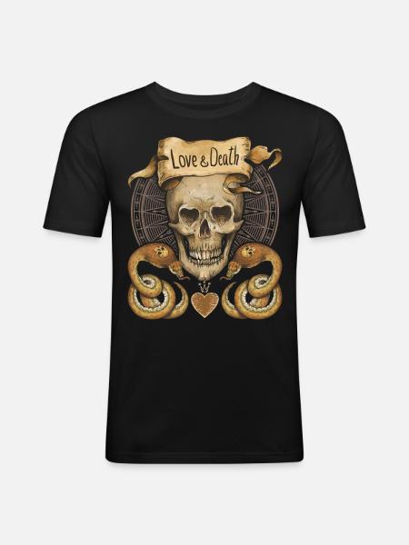Skull, snakes, love-and-death, saying - Men's Slim Fit T-Shirt - black