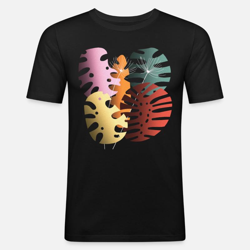 Monstera-Blätter Boho-Design Boho-Monstera - Männer Slim Fit T-Shirt - Schwarz