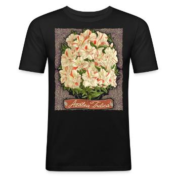 Azalea Indica vintage botanique rayé azalée - T-shirt près du corps Homme - noir - Devant - Nik (191cm)