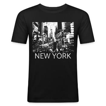 New York Times Square Metropole Geschenk Manhattan - Männer Slim Fit T-Shirt - Schwarz - Vorne - Nik (191cm)