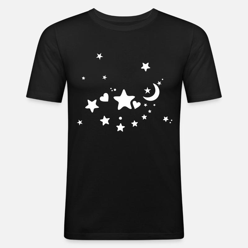 Mond Sterne Sternenhimmel Sternchen Sternschnuppe - Männer Slim Fit T-Shirt - Schwarz