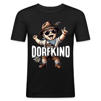 Dorfkind T-Shirt Herren Trachtenshirt Dorfkinder - Männer Slim Fit T-Shirt - Schwarz - Vorne - Nik (191cm)