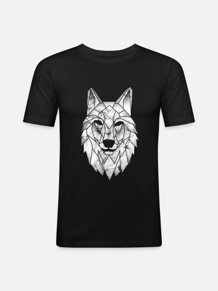 Wolf polygoon poly driehoek tattoo wolven cadeau - Mannen slim fit T-shirt - zwart