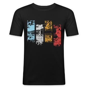 Trains rétro vintage locomotive cadeau Geek - T-shirt près du corps Homme - noir - Devant - Nik (191cm)