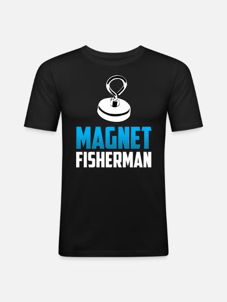 Magnetfischer Magnetfischen Magnet - Männer Slim Fit T-Shirt - Schwarz