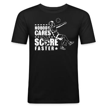 Personne ne se soucie de marquer des buts plus rapidement au football - T-shirt près du corps Homme - noir - Devant - Nik (191cm)