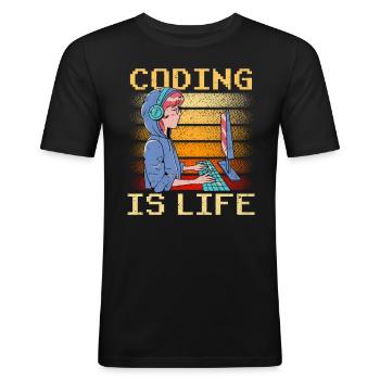 Coding is Life Coder Code Programmer - Men's Slim Fit T-Shirt - black - Front - Nik (191cm)