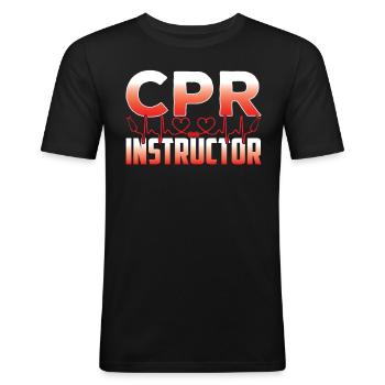 Instructeur de cours de secourisme Enseignant en mesures d’urgence - T-shirt près du corps Homme - noir - Devant - Nik (191cm)