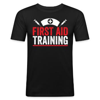 Formateur de cours de formation aux premiers secours - T-shirt près du corps Homme - noir - Devant - Nik (191cm)