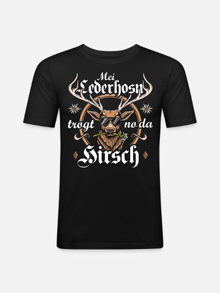 Trachtenshirt Herren Trachten T-Shirt Lederhose - Männer Slim Fit T-Shirt - Schwarz