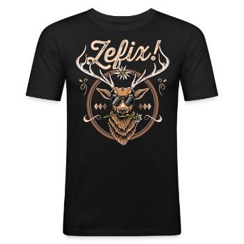 Zefix T-Shirt bayrisch Grantler Trachtenshirt Mann - Männer Slim Fit T-Shirt - Schwarz - Vorne - Nik (191cm)