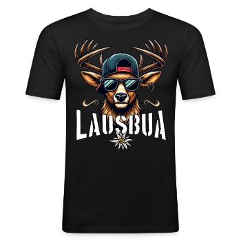 Tracht Kinder Lausbua T-Shirt Herren Trachtenshirt - Männer Slim Fit T-Shirt - Schwarz - Vorne - Nik (191cm)