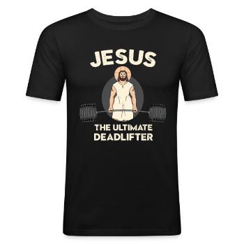 Jésus Deadlift Christ - T-shirt près du corps Homme - noir - Devant - Nik (191cm)
