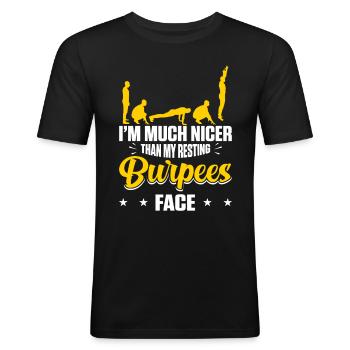 Burpees - Herre Slim Fit T-Shirt - sort - Foran - Nik (191cm)