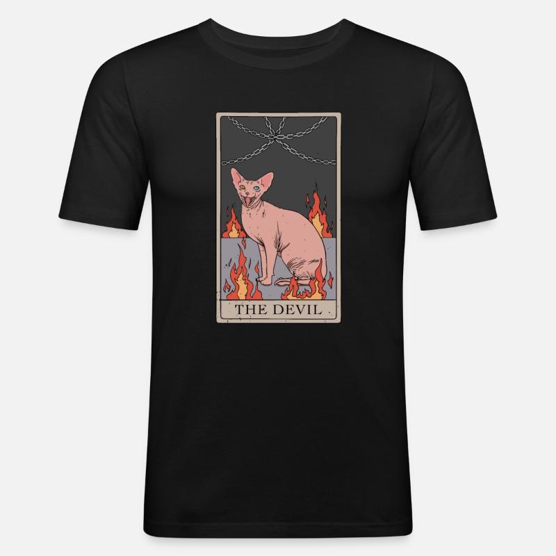 Haarlose Katze Teufel Tarotkarten Design - Männer Slim Fit T-Shirt - Schwarz