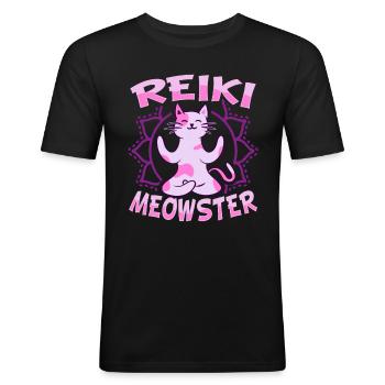 Reiki Energy Cat for a Reiki Healer - Men's Slim Fit T-Shirt - black - Front - Nik (191cm)