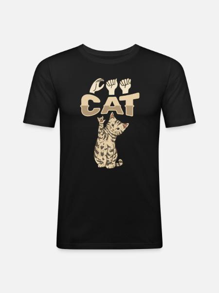 ILY KATZE ASL Gebärdensprache - Männer Slim Fit T-Shirt - Schwarz