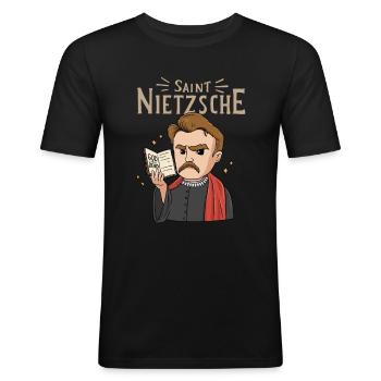Filosofia di San Nietzsche - Maglietta aderente da uomo - nero - Fronte - Nik (191cm)